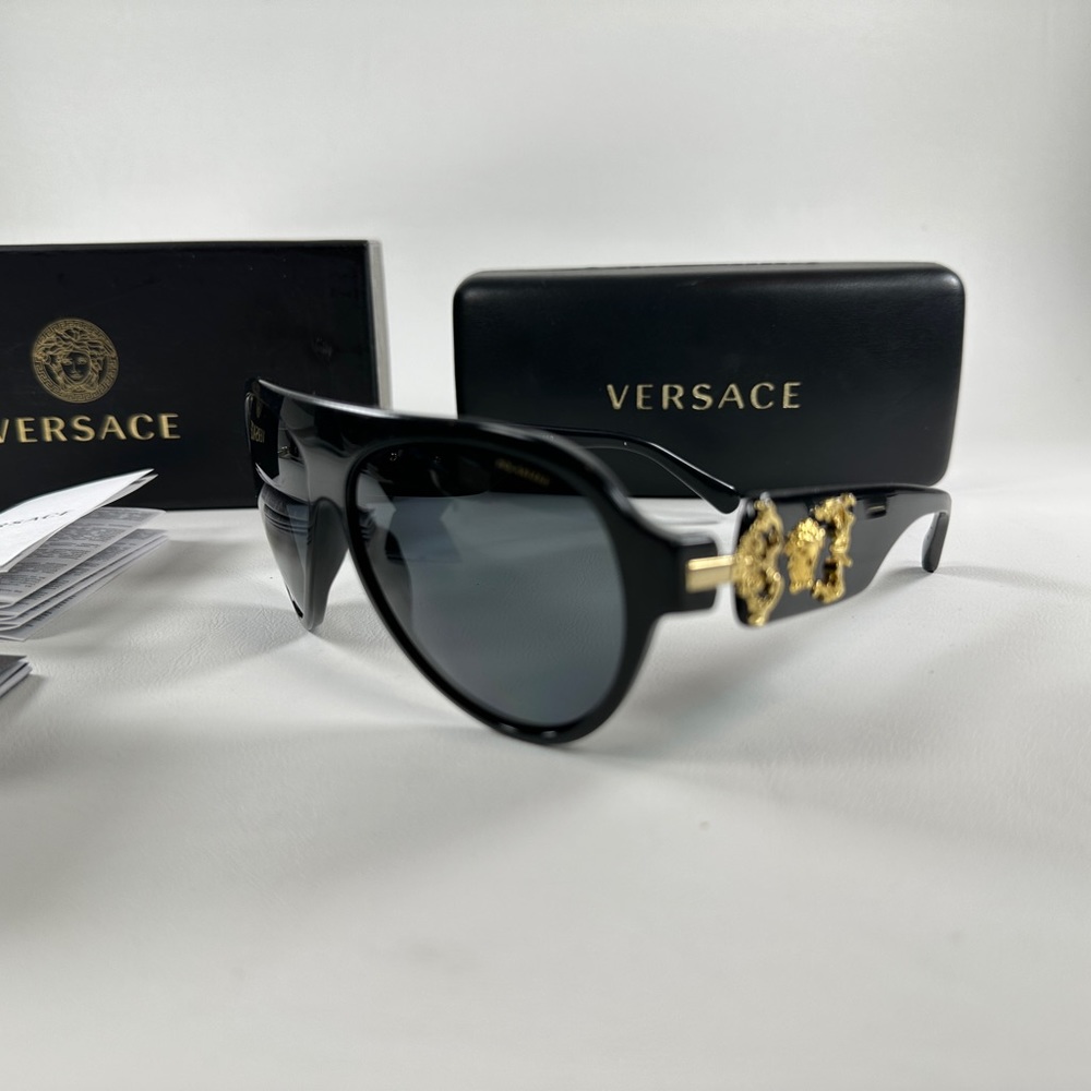 Versace Black and Gold Aviator Style Sunglasses
